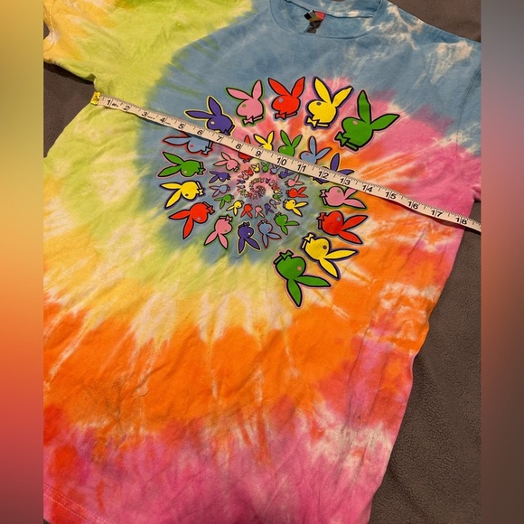 PLAYBOY Bunny / Tie Dye Graphic T-Shirt Adult Small. Rabbit Head. Rainbow. Swirl - Picture 3 of 7